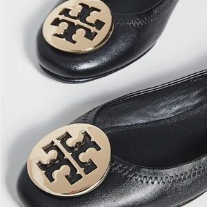 Tory Burch Black Flats with Gold Logo